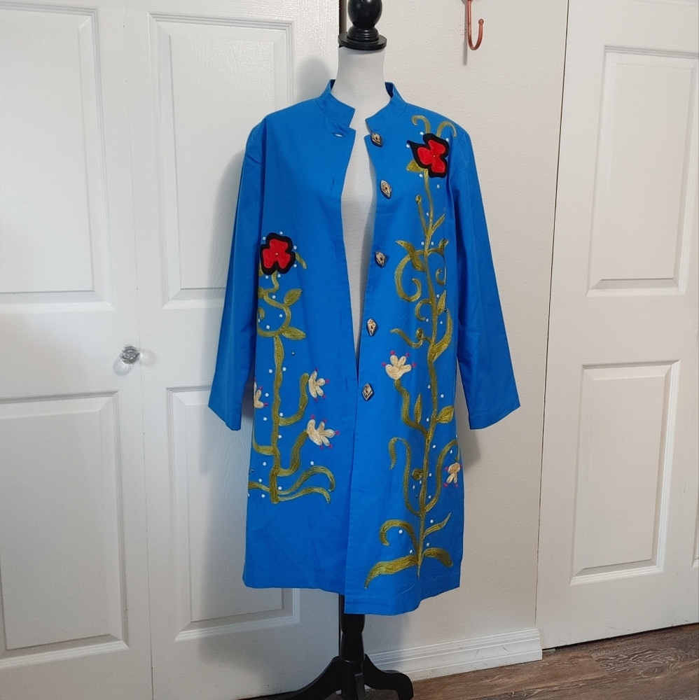 VTG Alex Kim Embroidered Tunic Duster Coat - Picture 2 of 16
